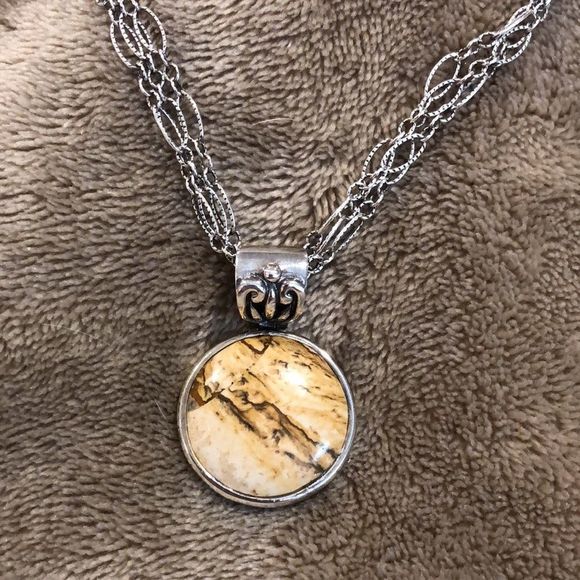 BARSE Sterling Silver Agate Pendant w/ Triple Strand Open Link Necklace NWT - Picture 8 of 8